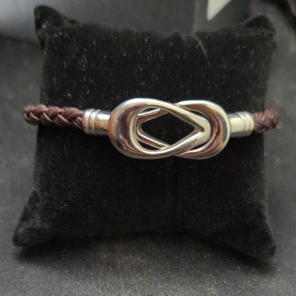 Brown Braided Leather Bracelet with Silver Magnetic Clasp